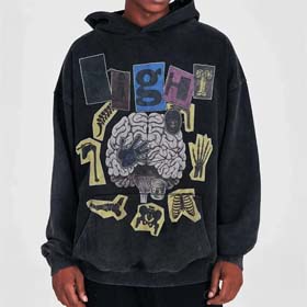 Gallery Dept American retro distressed brain print loose hooded sweatshirt-2503  